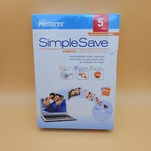 Memorex Simple Save Photo & Video Back Up Discs 5 Pack DVD 4.4 GB New Sealed